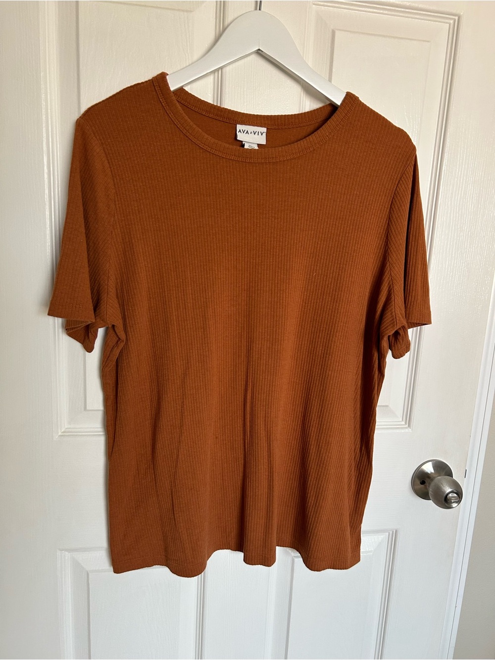 Ava & Viv Ribbed Short Sleeve Tee in Rust / Burnt Orange / Copper Size XXL